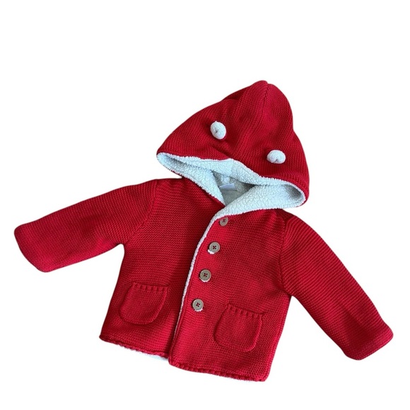 Carter's Other - Carters Red Knit Sherpa Jacket Cardigan Hooded baby Girls 12M